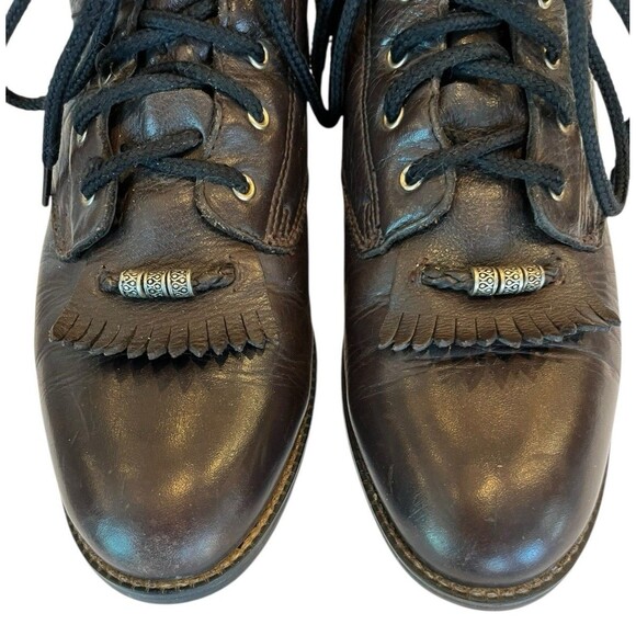 Ariat Boots Kiltie Packer Dark Brown Leather Round Toe Lace Up Womens Sz 8.5B - Picture 4 of 12